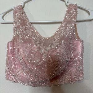 Sherri Hill Blush Sequin Crop Top